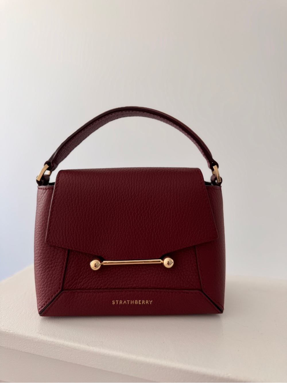 NWT Strathberry Mosaic Nano Burgundy Pebbled Leather Crossbody Bag